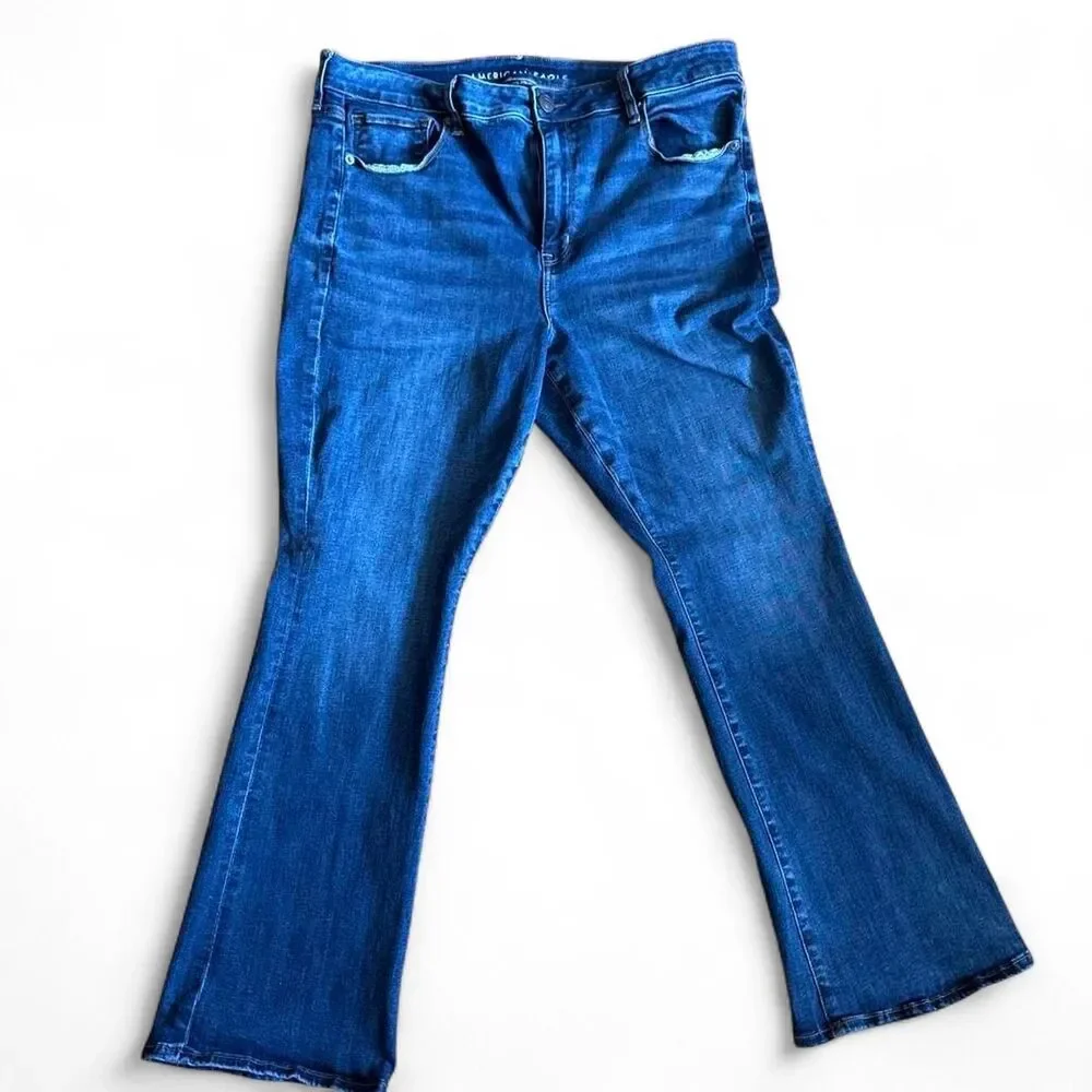 American Eagle Outfitters High Rise Skinny Kick Stretch Blue Jeans 18 Short
